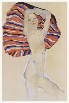 Canvas Print Girl on a Coloured Cloth (Female Nude) - Egon Schiele