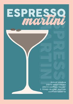 Illustration Espresso Martini Cocktail Print - Teal/Pink