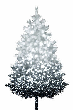 Ilustracija Silver bokeh holiday tree silhouette