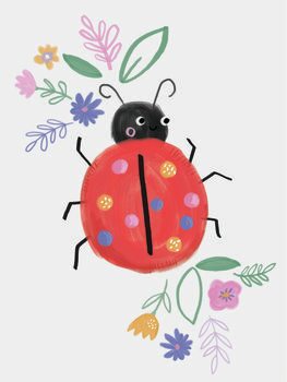 Illustration cute critters lady bug kids print