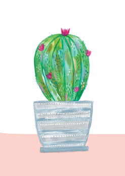 Illustration Painted cactus in blue stripe plant pot