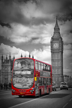Fototapet LONDON Houses Of Parliament & Red Bus