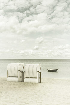 Umělecká fotografie Idyllic Baltic Sea with typical beach chairs | Vintage