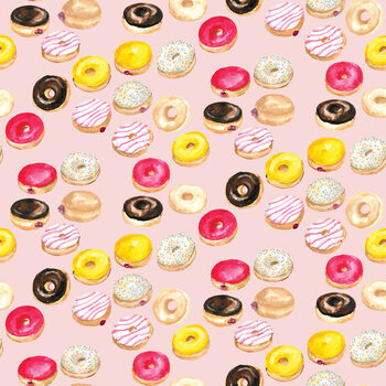 Fotobehang Watercolor donuts in pink