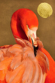 Lámina Flamingo With Golden Sun