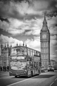 Tablou canvas LONDON Monochrome Houses of Parliament and traffic