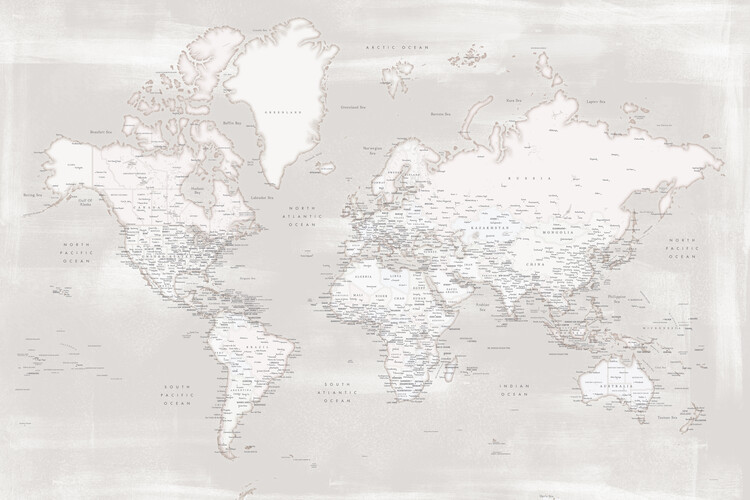 Karta Rustic distressed detailed world map in warm neutrals