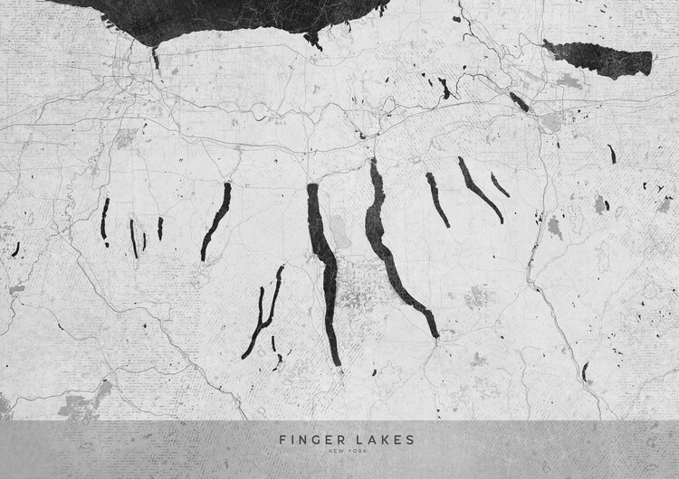 Valokuvatapetti Gray vintage map of Finger Lakes
