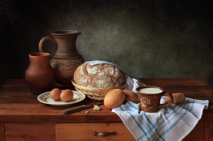Art Photography With bread and milk