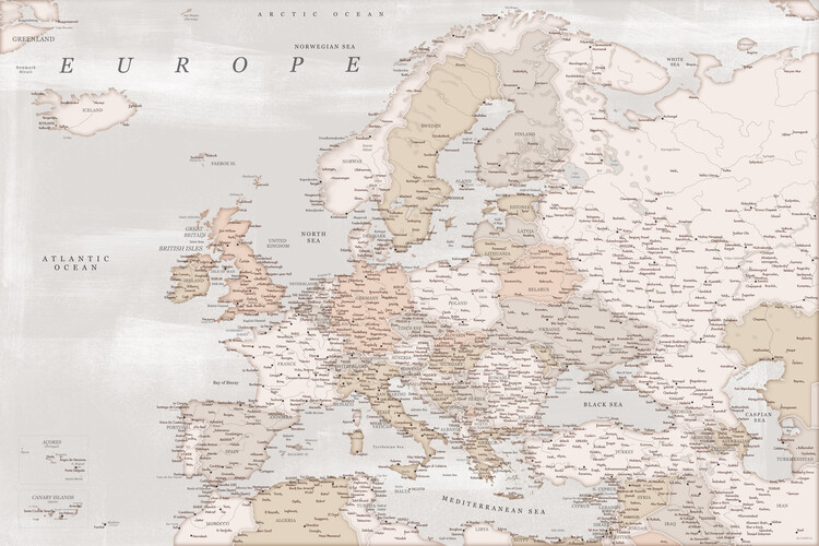 Mapa Detailed map of Europe in rustic style, Blursbyai, 40x26.7 cm