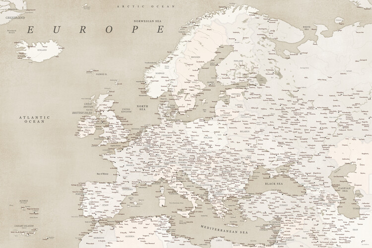 Ταπετσαρία τοιχογραφία Sepia vintage detailed map of Europe