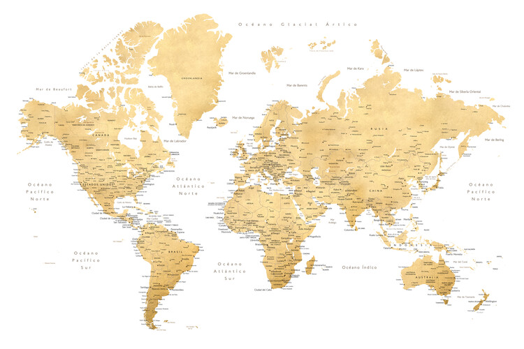 map of world map with labels in spanish gold effect maps of all cities and countries for your wall