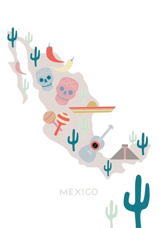 Canvas Print Mexico Map No 1