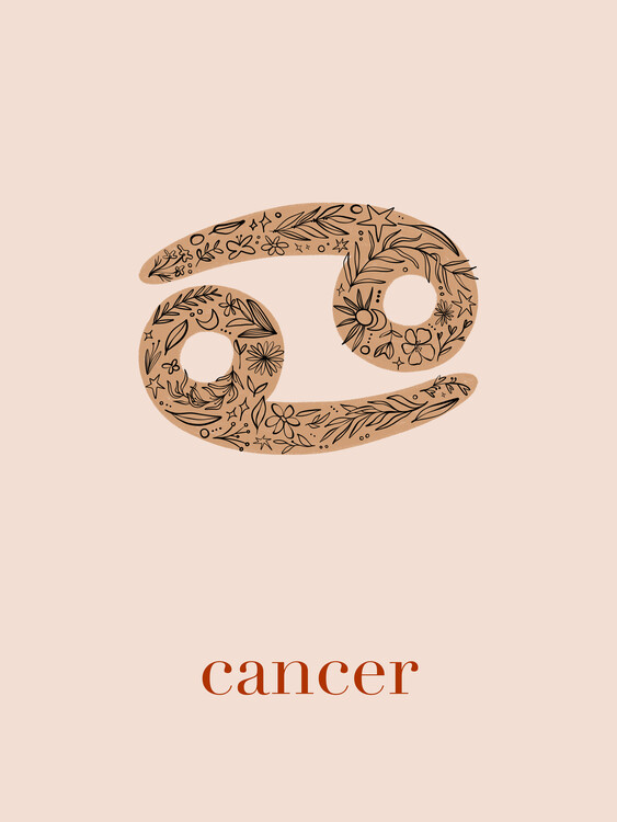 Ilustração Zodiac - Cancer - Floral Blush