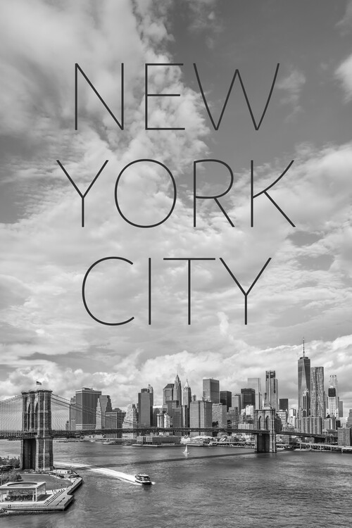 Obraz na plátně NYC Brooklyn Bridge & Lower Manhattan | Text & Skyline