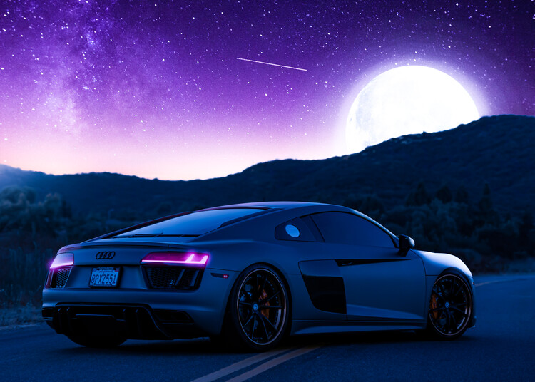 Obraz na plátně Sport car glowing in the dark