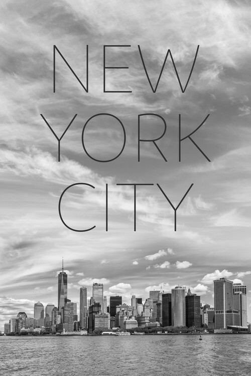 Canvas Print NYC Lower Manhattan & Hudson River | Text & Skyline