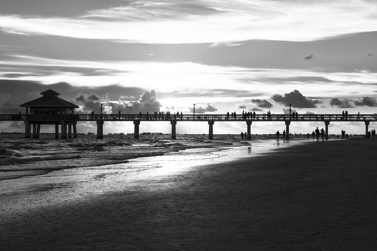 Art Photography Black Florida - Fort Myers Pier Sunset