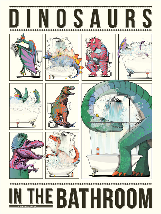 Ilustracija Dinosaurs in the Bathroom
