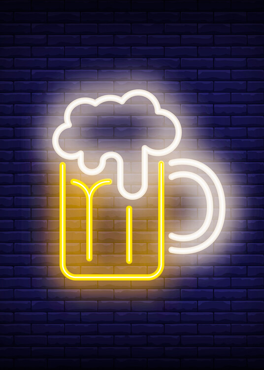 Billede på lærred Beer Bier Neon Retro Style