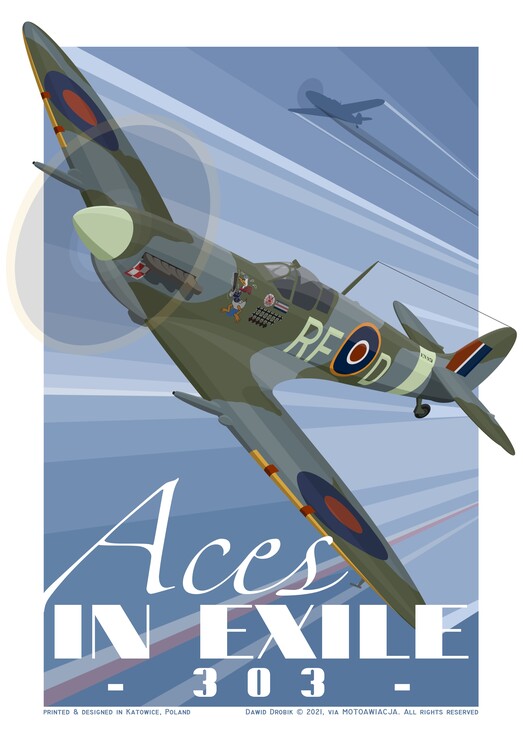 Leinwand Poster Supermarine Spitfire of Sq. 303 by MotoAwiacja