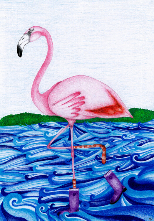 Illustration Flamingo In The Clouds