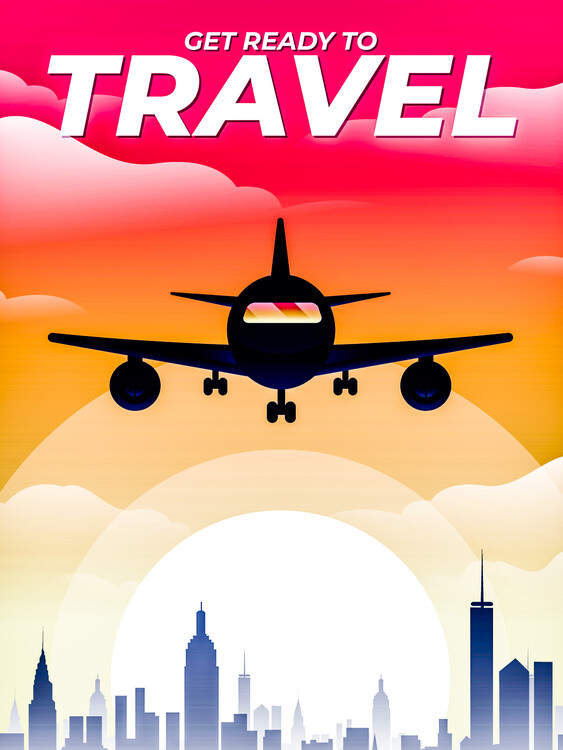 Illustration Ready To Travel Airplane Sunset