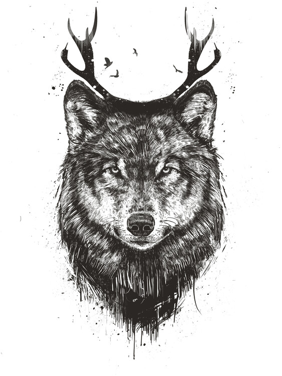 Wallpaper Mural Deer wolf