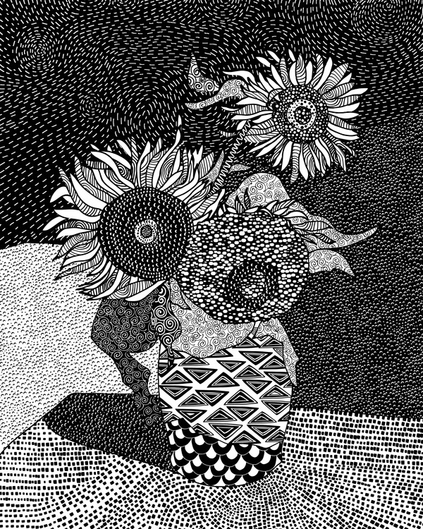 Illustration Three Sunflowers