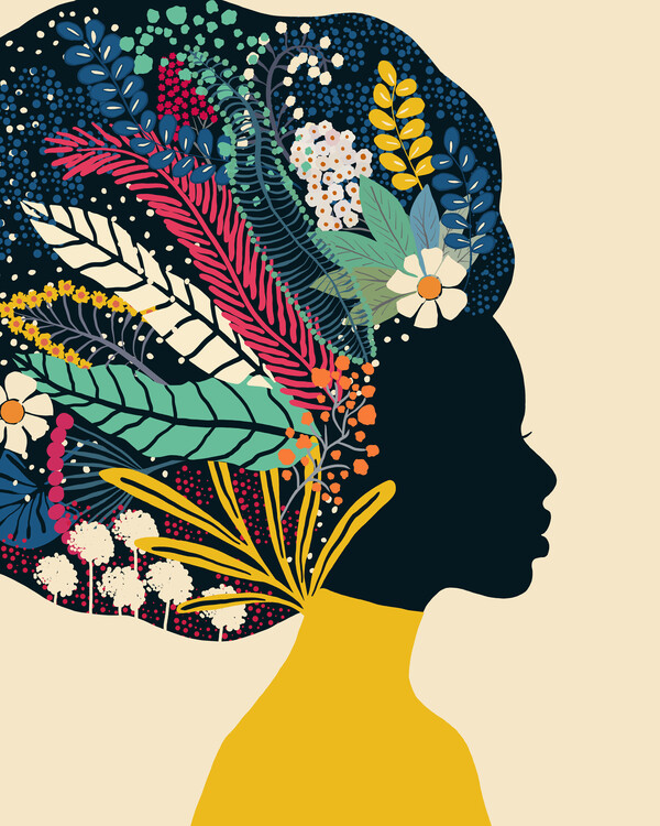 Illustration Afro Woman with floral hair