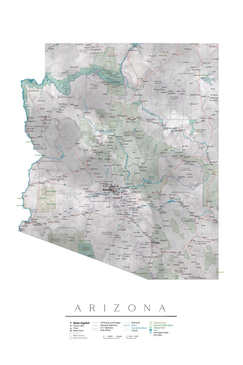 Zemljevid Arizona USA detailed state map