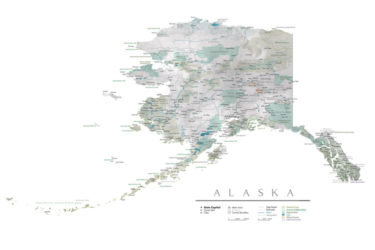 Zemljevid Alaska USA state detailed map