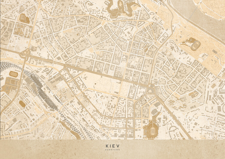 Kartta Map of Kiev in vintage sepia