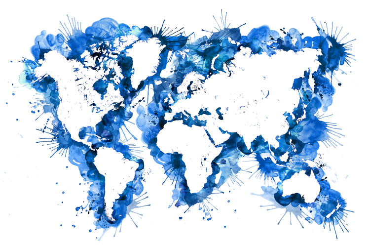 Fotomurale Cobalt blue splatters world map silhouette