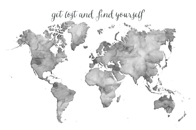 Fotomurale Find yourself world map silhouette in gray watercolor