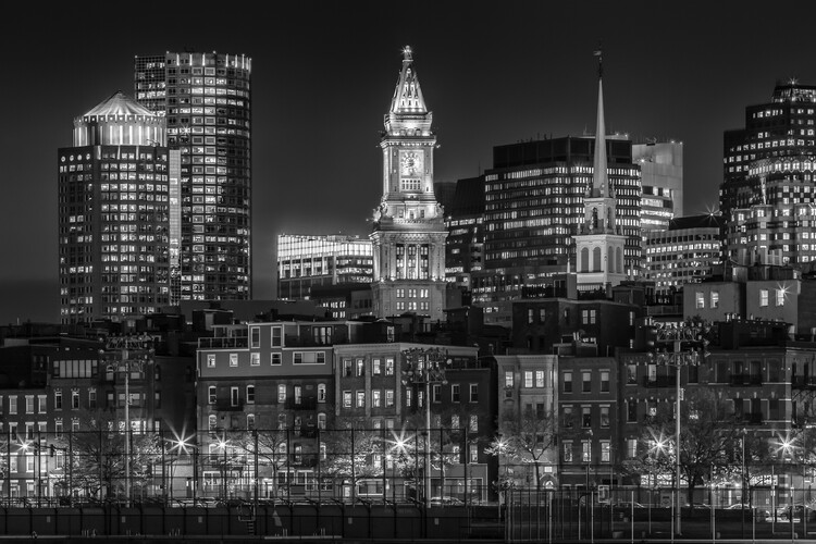 Valokuvataide BOSTON Evening Skyline of North End & Financial District | Monochrome