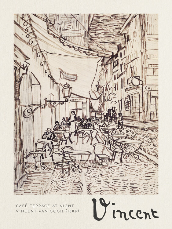 Reprodukcja Café Terrace at Night Sketch - Vincent van Gogh
