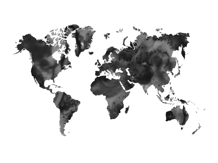 Canvastavla Black and white world map