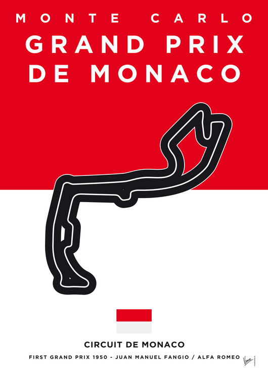 Ilustrace My 1950 F1 Monaco Race Track Minimal Poster
