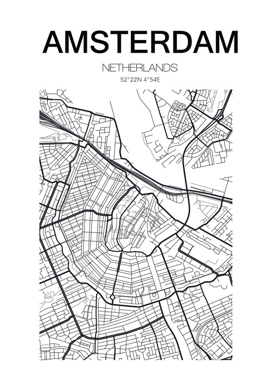 Mapa Amsterdam Netherlands Poster