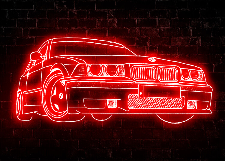 Art Poster Car Auto Neon Red