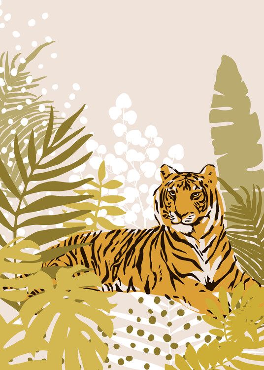 Art Poster Giant Tiger in Forest autumnal colours