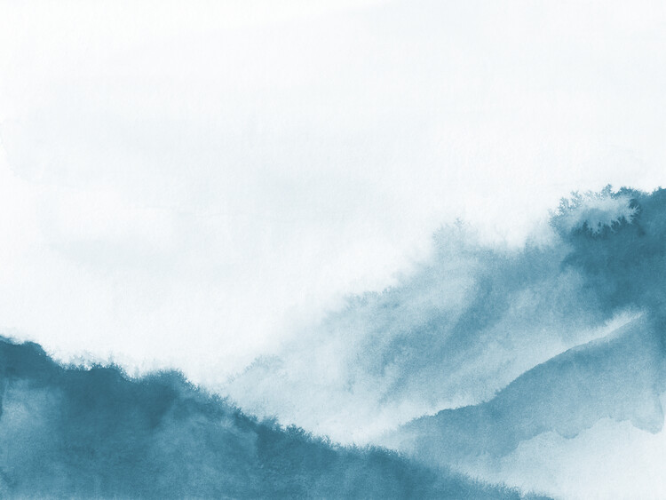 Obraz na plátně Misty teal mountains