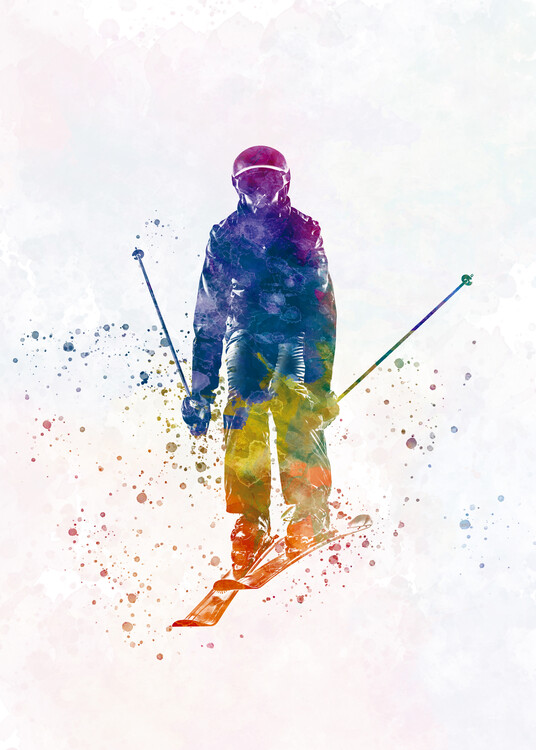 Illustration watercolor skier