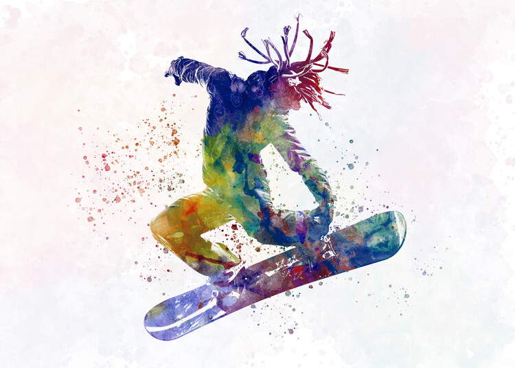 Art Poster Snowboard in watercolor