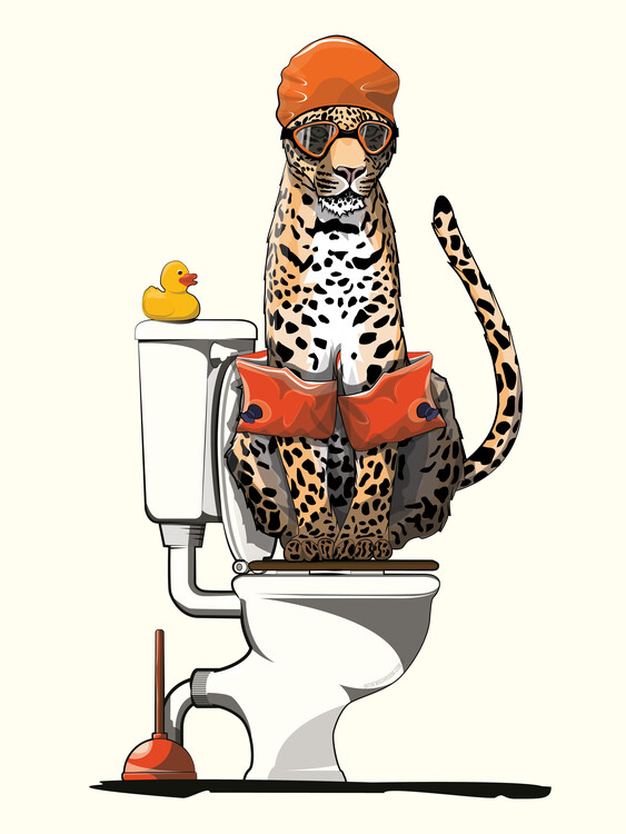 Illustration Leopard on the Toilet, Funny Bathroom Humour