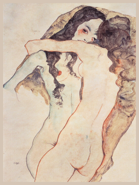 Obrazová reprodukce Two Girls Embrace (Female Nude) - Egon Schiele