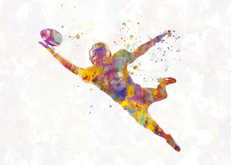 Illustration American football player in watercolor
