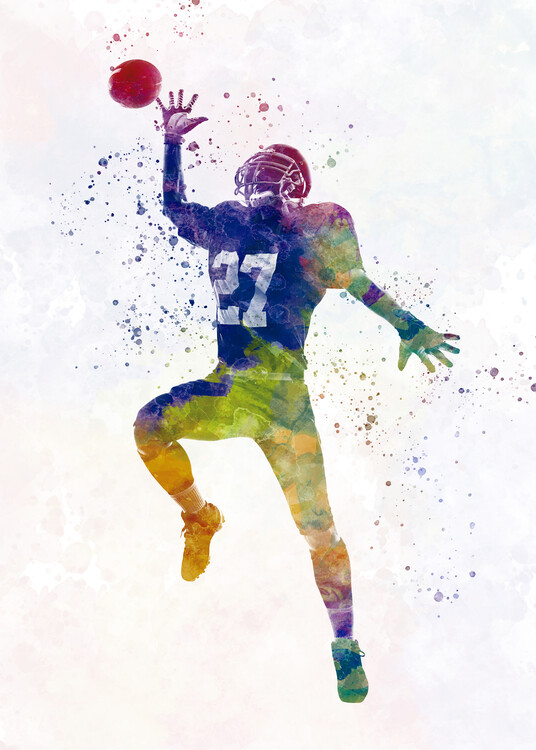 Illustration American football player in watercolor