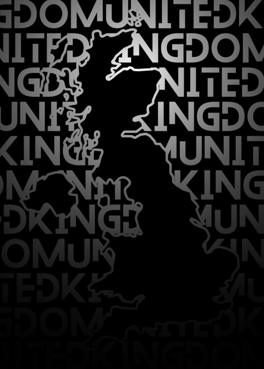 Mapa United Kingdom Black and White Silhouette